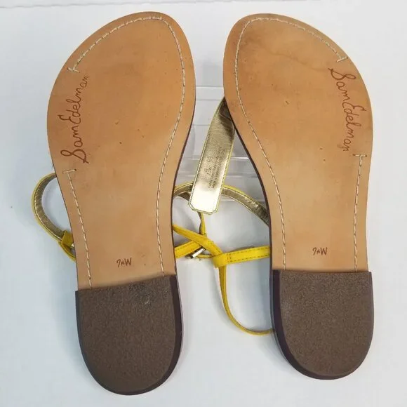 Sam Edelman Tropical Gigi T -Strap Yellow Thong Sandals Boho Resort Summer 7.5W - Picture 5 of 13
